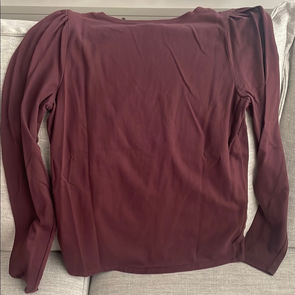 Madewell Burgundy Long Sleeve Top with Puff Sleeve Detail - Picture 5 of 6